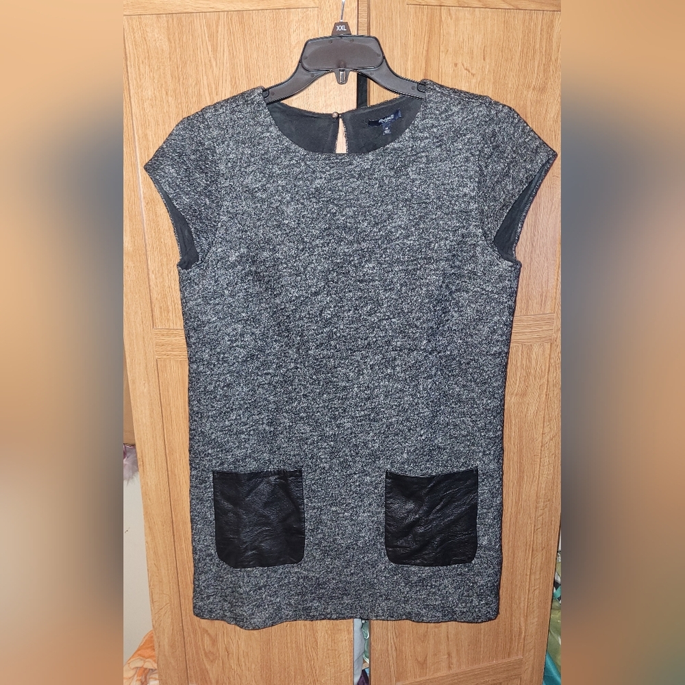 Madewell wool blend mini dress with leather pockets size m